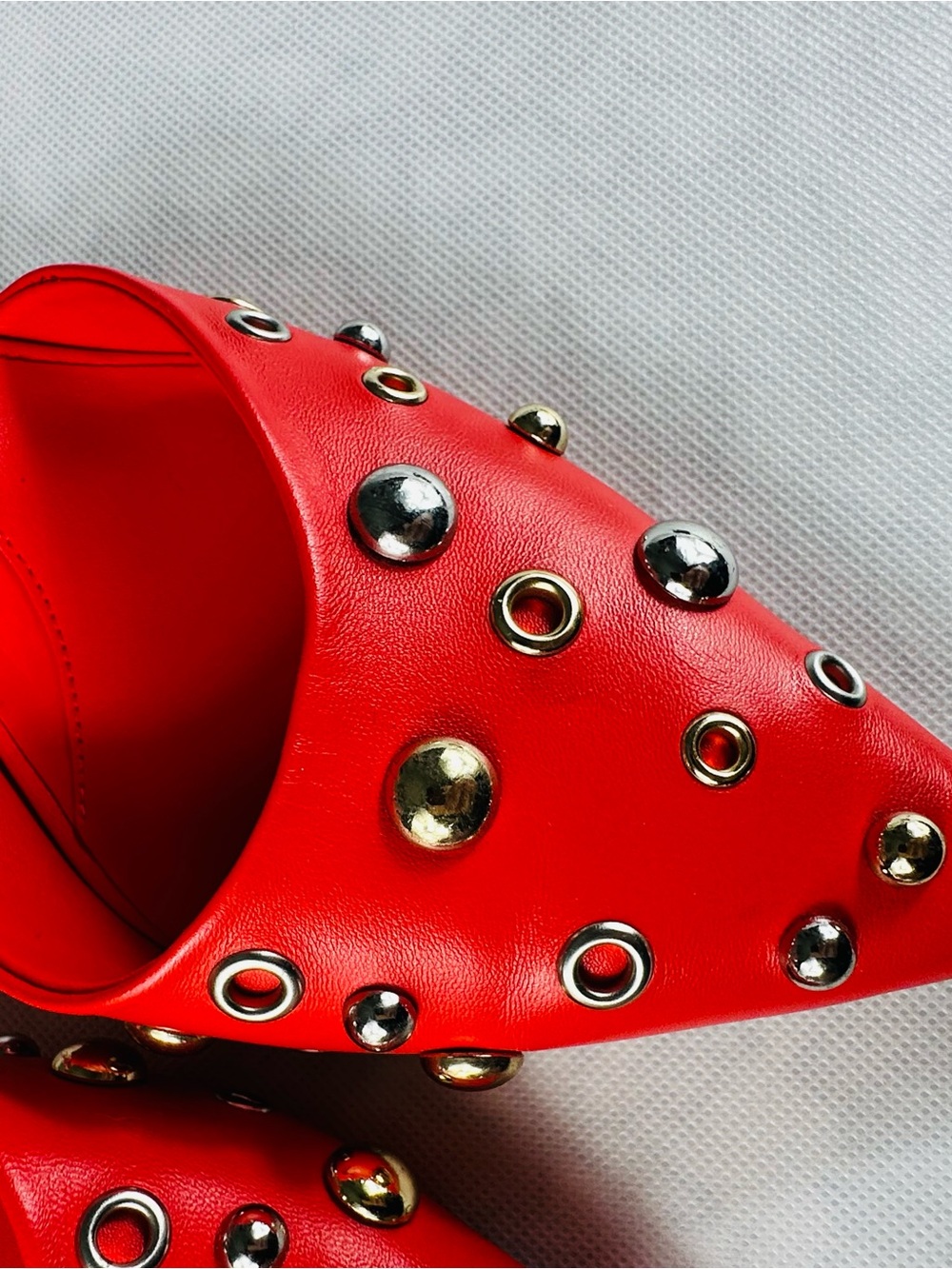 Gianni Bini Red Pointed-Toe Studded Slingback Heels - Picture 10 of 11